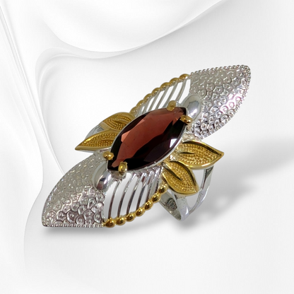 925 Sterling Silver Women's Ring with Authentic Red Garnet Gemstone