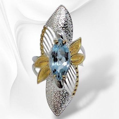 925 Sterling Silver Women's Ring with Authentic Blue Topaz