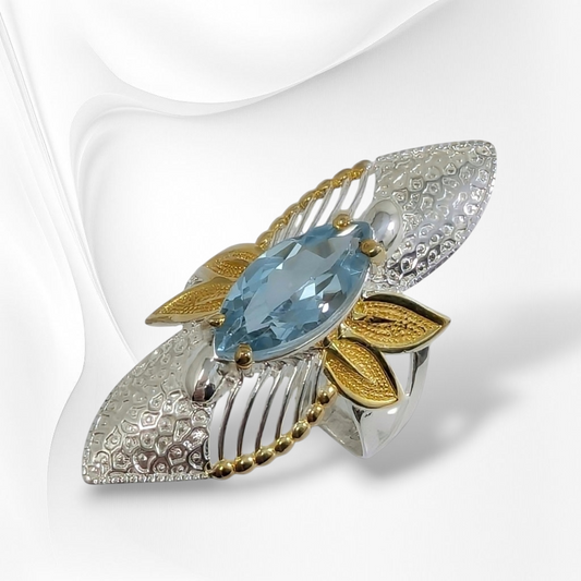 925 Sterling Silver Women's Ring with Authentic Blue Topaz