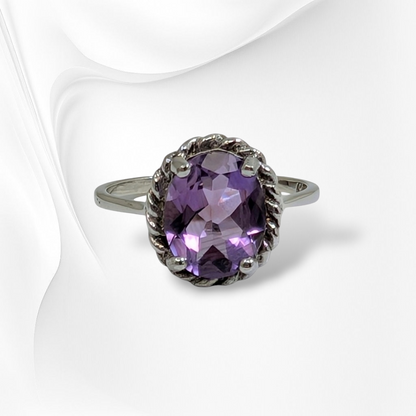 925 Sterling Silver Women's Ring with Authentic Amethyst Gemstone