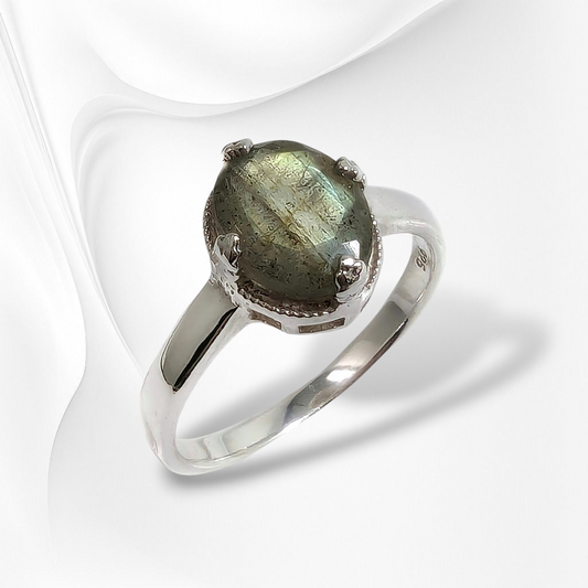 925 Sterling Silver Women's Ring with Authentic Labradorite Gemstone