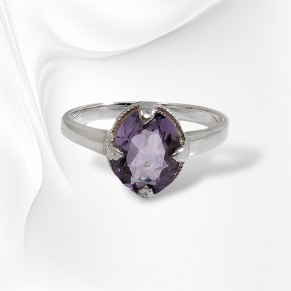 925 Sterling Silver Women's Ring with Authentic Amethyst Gemstone