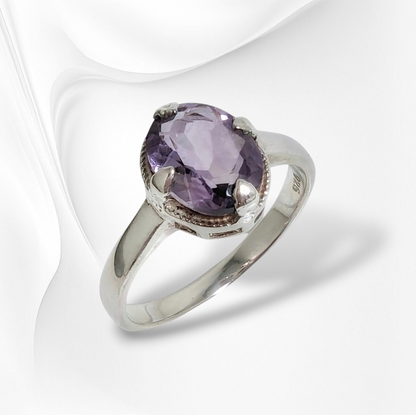 925 Sterling Silver Women's Ring with Authentic Amethyst Gemstone