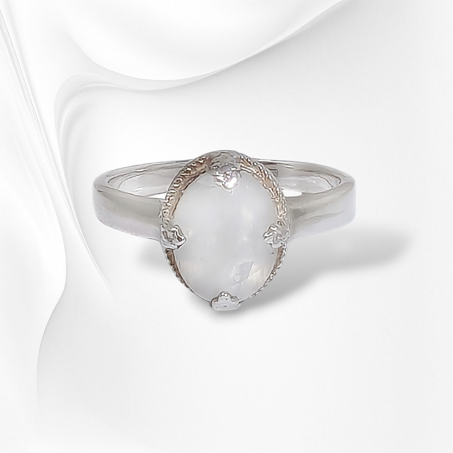 925 Sterling Silver Women's Ring with Authentic Moonstone Gemstone