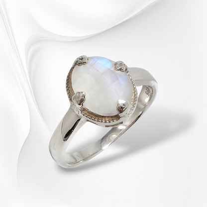 925 Sterling Silver Women's Ring with Authentic Moonstone Gemstone