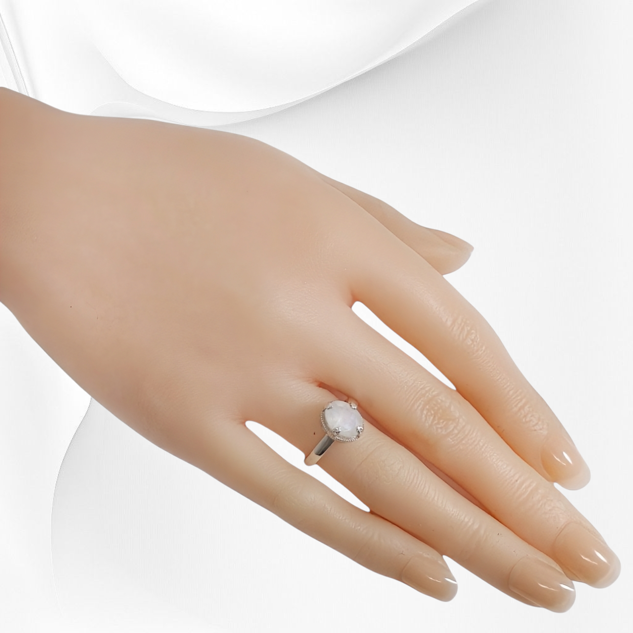 925 Sterling Silver Women's Ring with Authentic Moonstone Gemstone