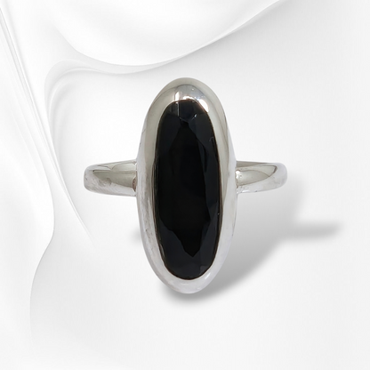925 Sterling Silver Women Ring with Authentic Black Onyx Gemstone