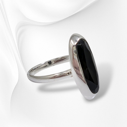 925 Sterling Silver Women Ring with Authentic Black Onyx Gemstone