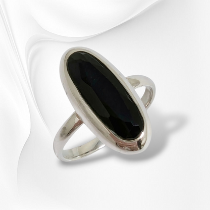 925 Sterling Silver Women Ring with Authentic Black Onyx Gemstone
