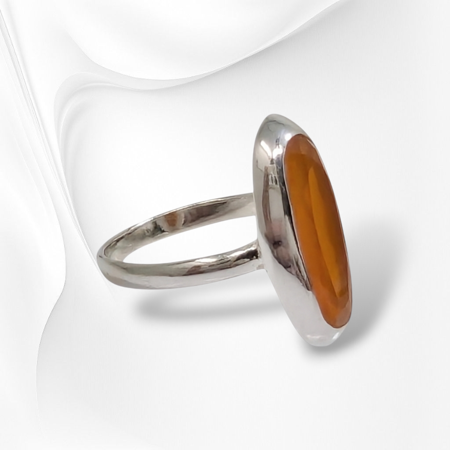925 Sterling Silver Women Ring with Authentic Carnelian Gemstone