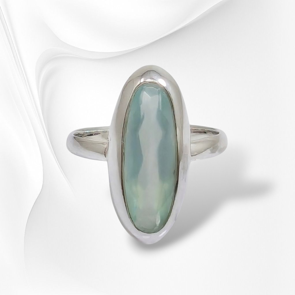 925 Sterling Silver Women Ring with Authentic Chalcedony Aqua Gemstone
