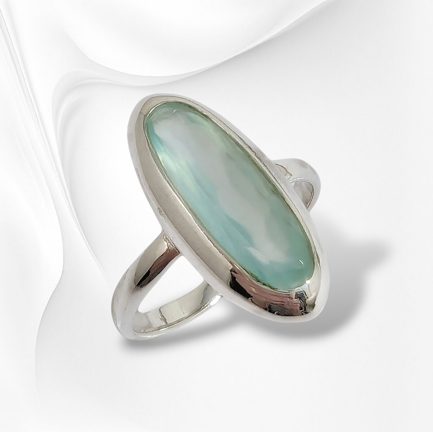 925 Sterling Silver Women Ring with Authentic Chalcedony Aqua Gemstone
