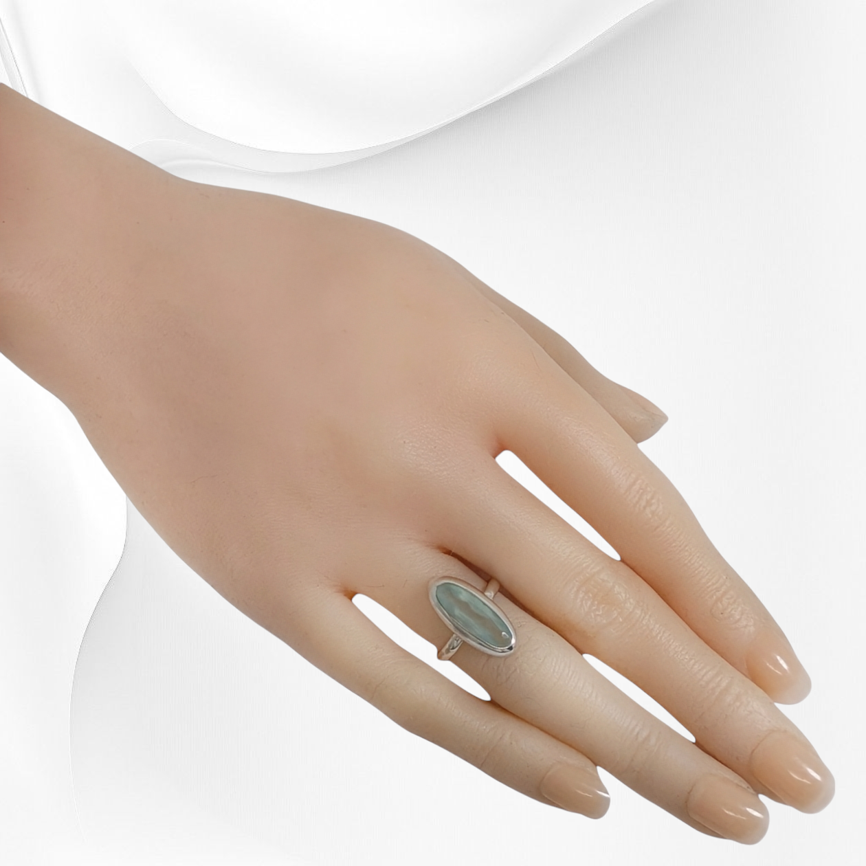 925 Sterling Silver Women Ring with Authentic Chalcedony Aqua Gemstone