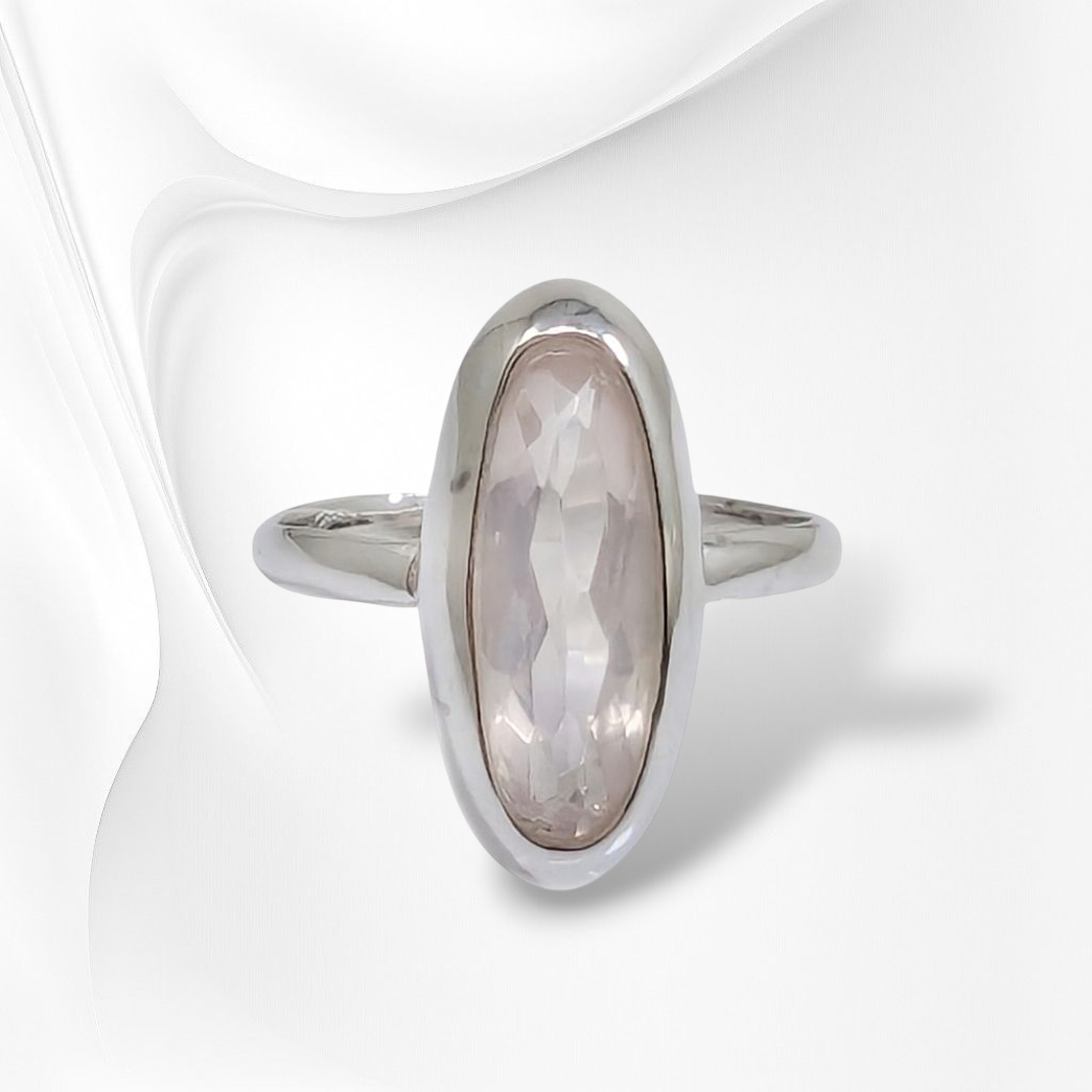 925 Sterling Silver Women Ring with Authentic Rose Quartz