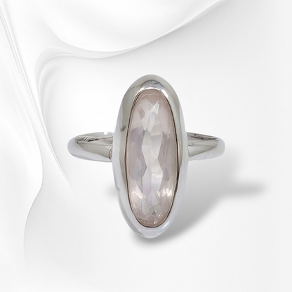 925 Sterling Silver Women Ring with Authentic Rose Quartz