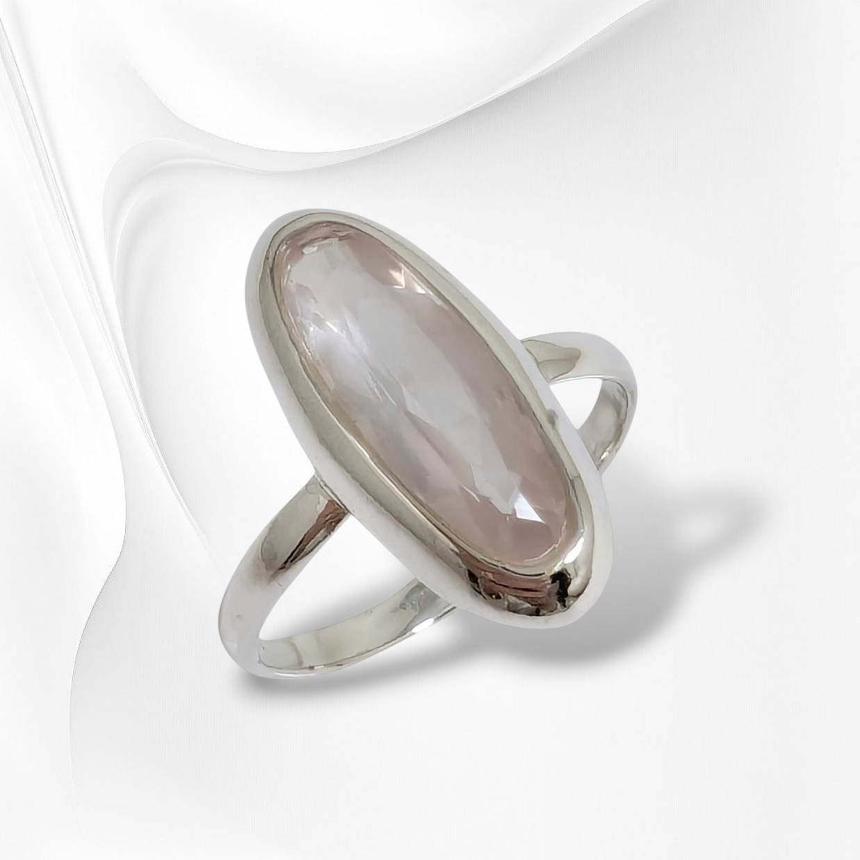 925 Sterling Silver Women Ring with Authentic Rose Quartz
