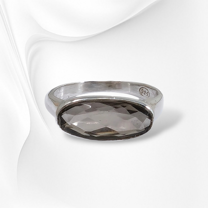 925 Sterling Silver Women Ring with Authentic Smoky Quartz