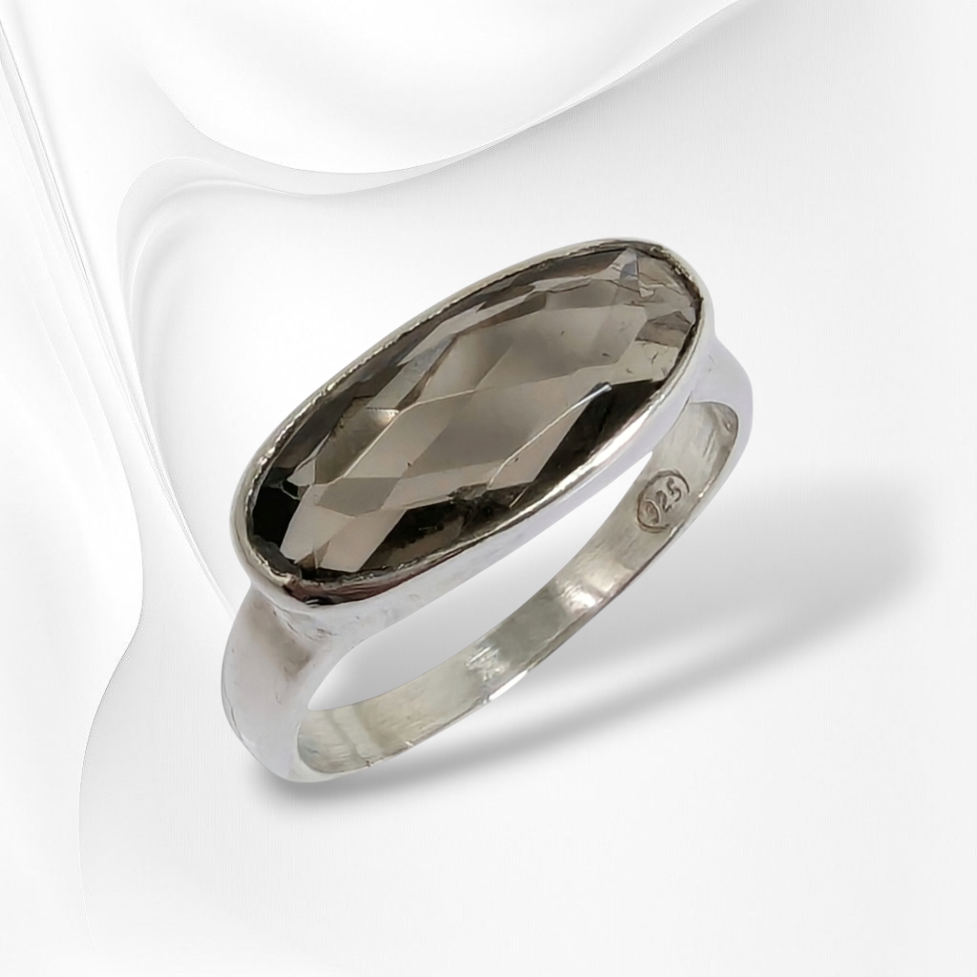 925 Sterling Silver Women Ring with Authentic Smoky Quartz
