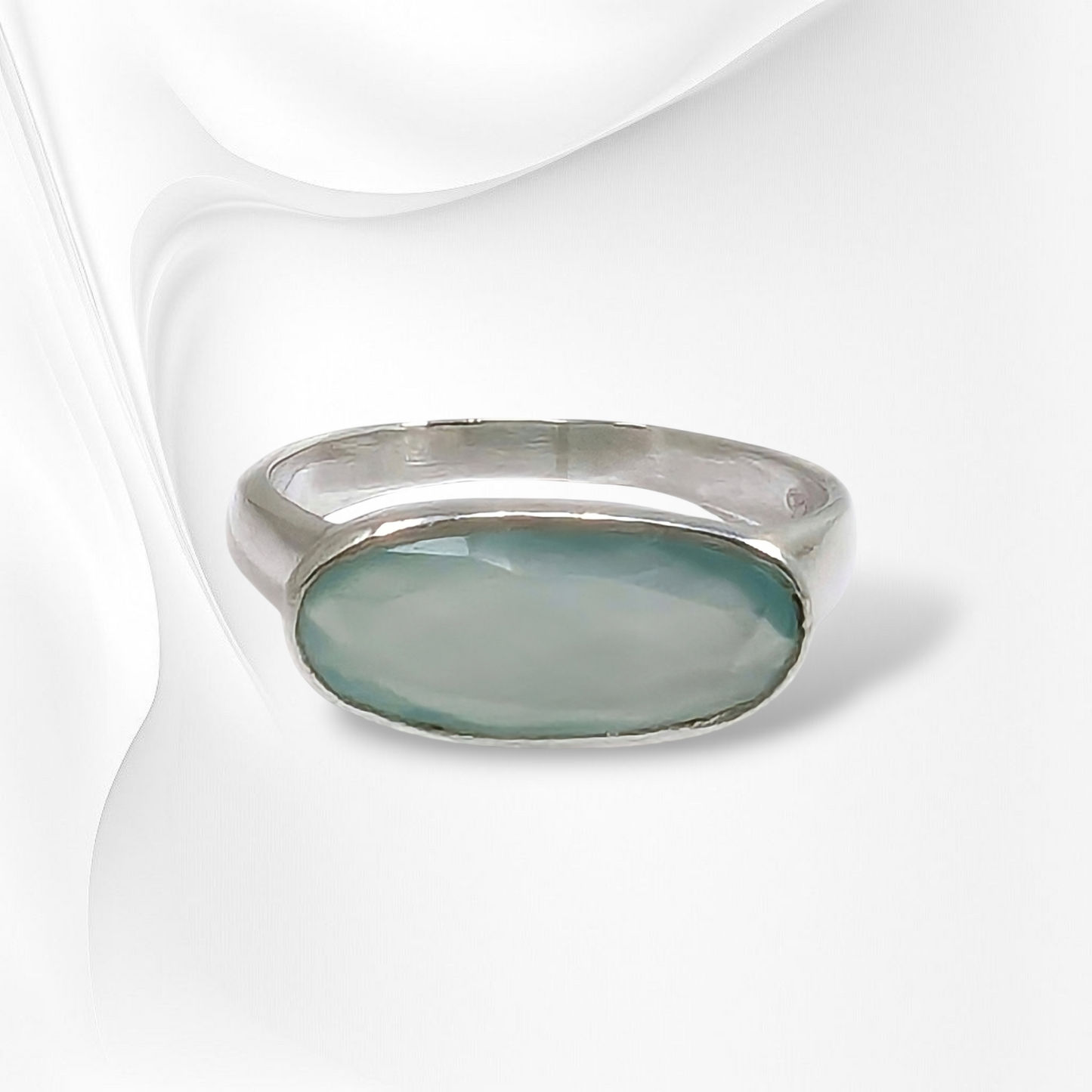 925 Sterling Silver Women Ring with Authentic Chalcedony Aqua Gemstone