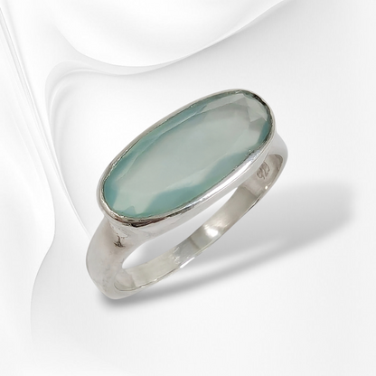 925 Sterling Silver Women Ring with Authentic Chalcedony Aqua Gemstone