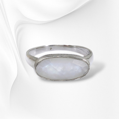 925 Sterling Silver Women Ring with Authentic Moonstone Gemstone