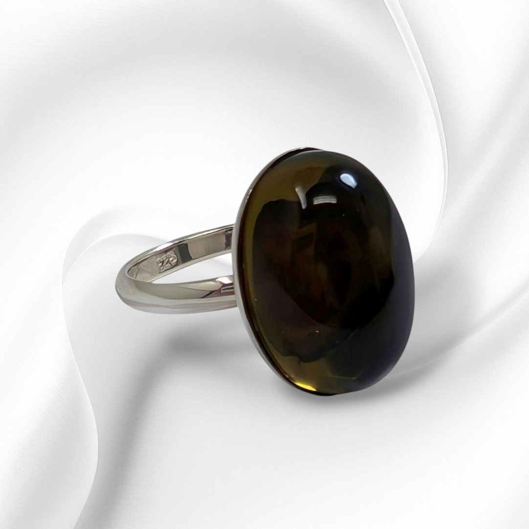 925 Sterling Silver Women's Ring with Authentic Smoky Quartz