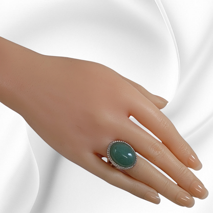 925 Sterling Silver Women's Ring with Authentic Green Quartz