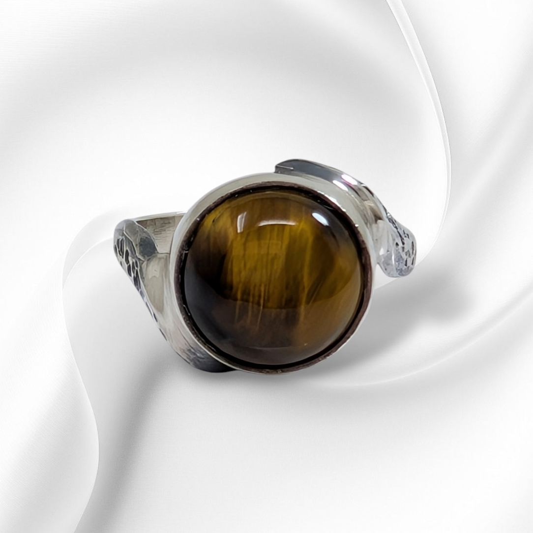925 Sterling Silver Women's Ring with Authentic Tiger's Eye Gemstone