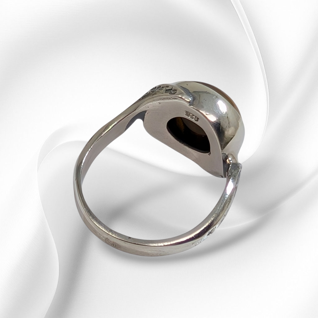 925 Sterling Silver Women's Ring with Authentic Tiger's Eye Gemstone