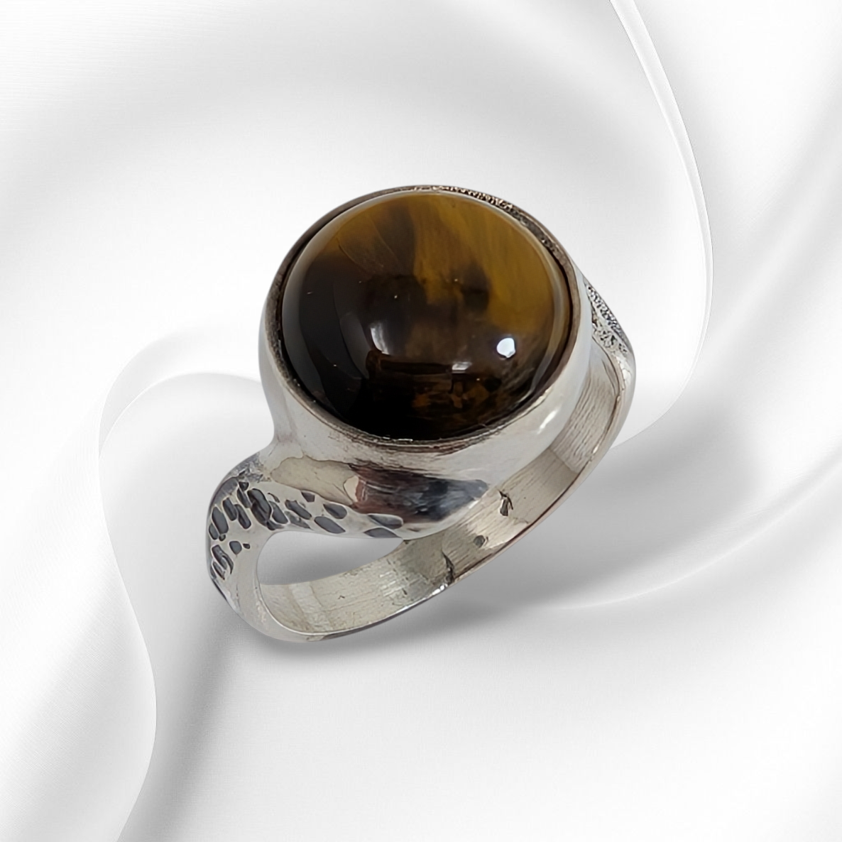 925 Sterling Silver Women's Ring with Authentic Tiger's Eye Gemstone