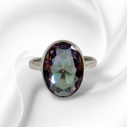 925 Sterling Silver Women's Ring with Authentic Mystic Topaz