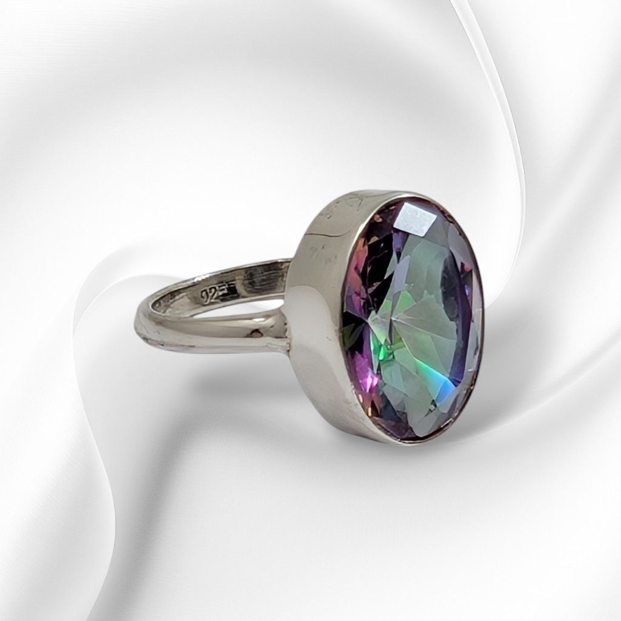 925 Sterling Silver Women's Ring with Authentic Mystic Topaz