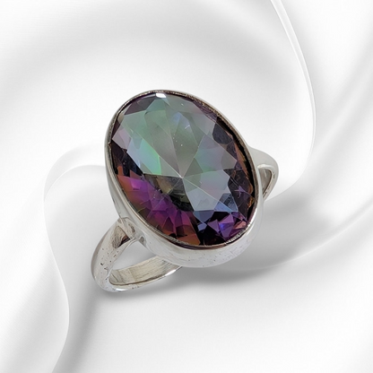 925 Sterling Silver Women's Ring with Authentic Mystic Topaz