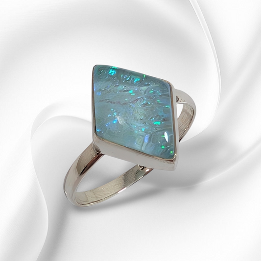 925 Sterling Silver Women's Ring with Authentic Blue Opal