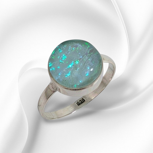 925 Sterling Silver Women's Ring with Authentic Blue Opal