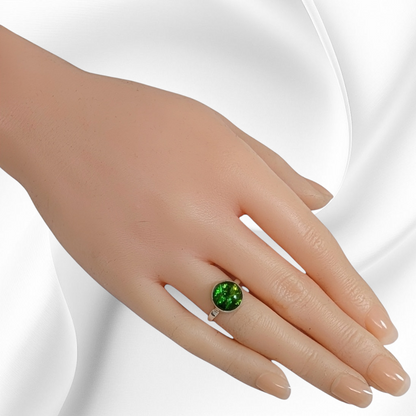 925 Sterling Silver Women's Ring with Authentic Green Opal