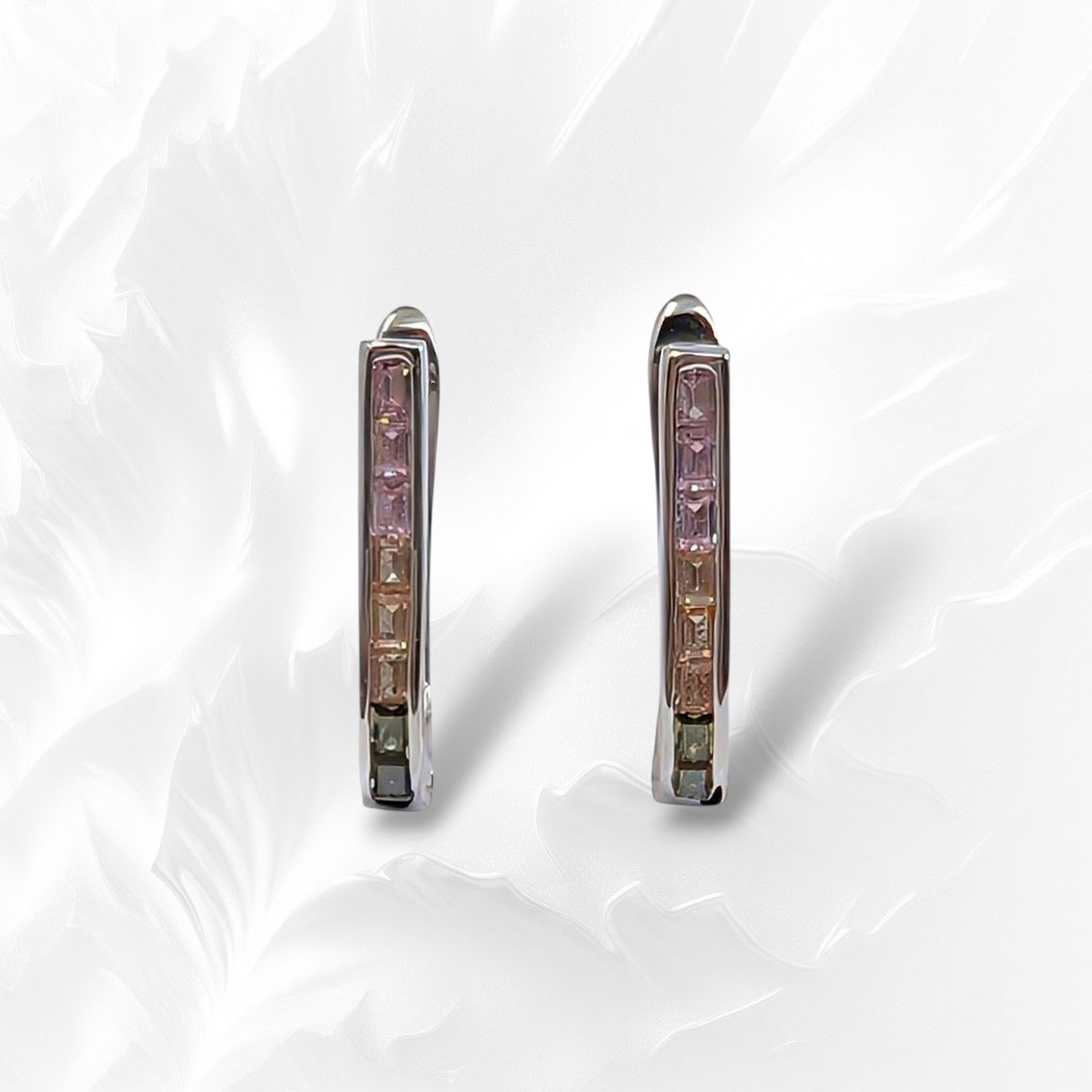 925 Sterling Silver Omega Look Earrings with Cubic Zirconia Crystals