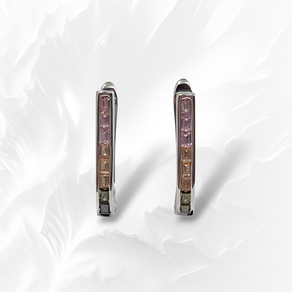 925 Sterling Silver Omega Look Earrings with Cubic Zirconia Crystals