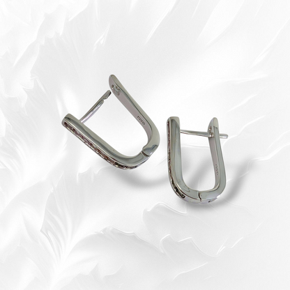 925 Sterling Silver Omega Look Earrings with Cubic Zirconia Crystals