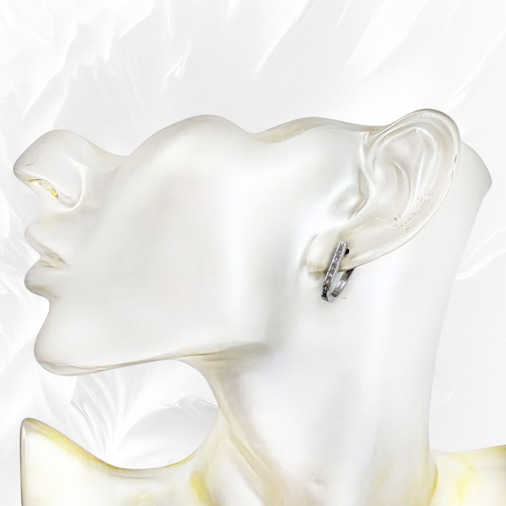 925 Sterling Silver Omega Look Earrings with Cubic Zirconia Crystals