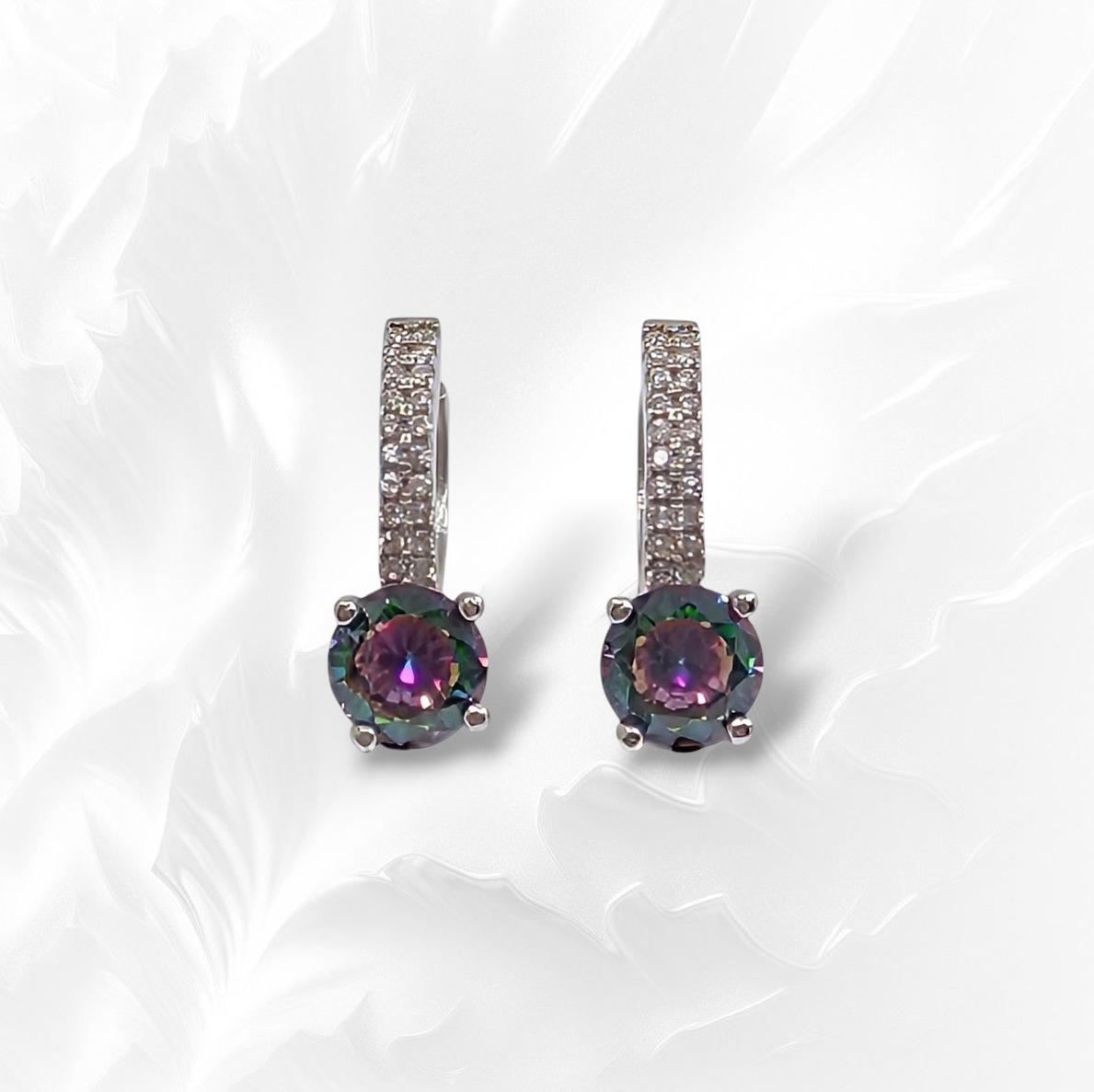 925 Sterling Silver Hoop Earrings with Mystic Topaz