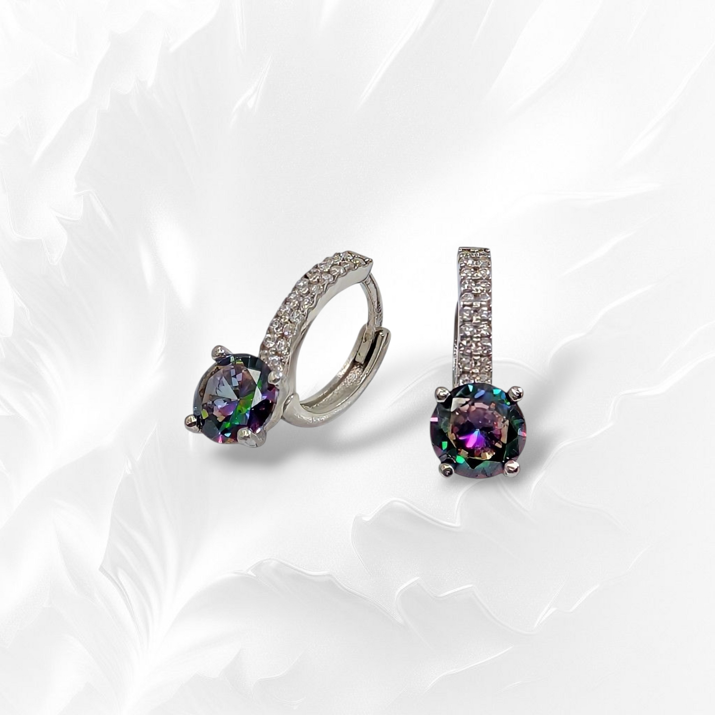 925 Sterling Silver Hoop Earrings with Mystic Topaz