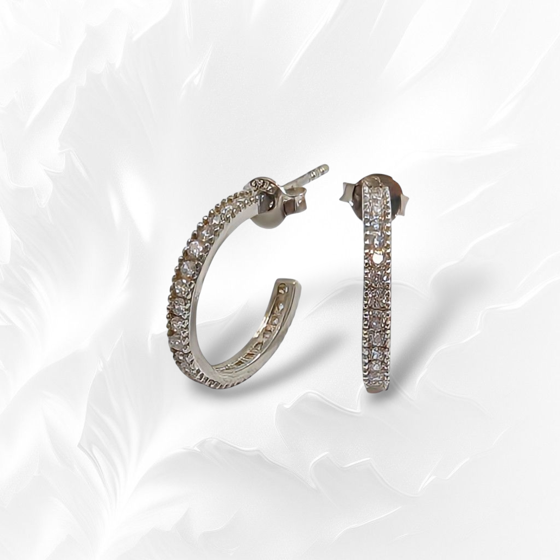 925 Sterling Silver Stud Hoop Earrings with Cubic Zirconia Crystals