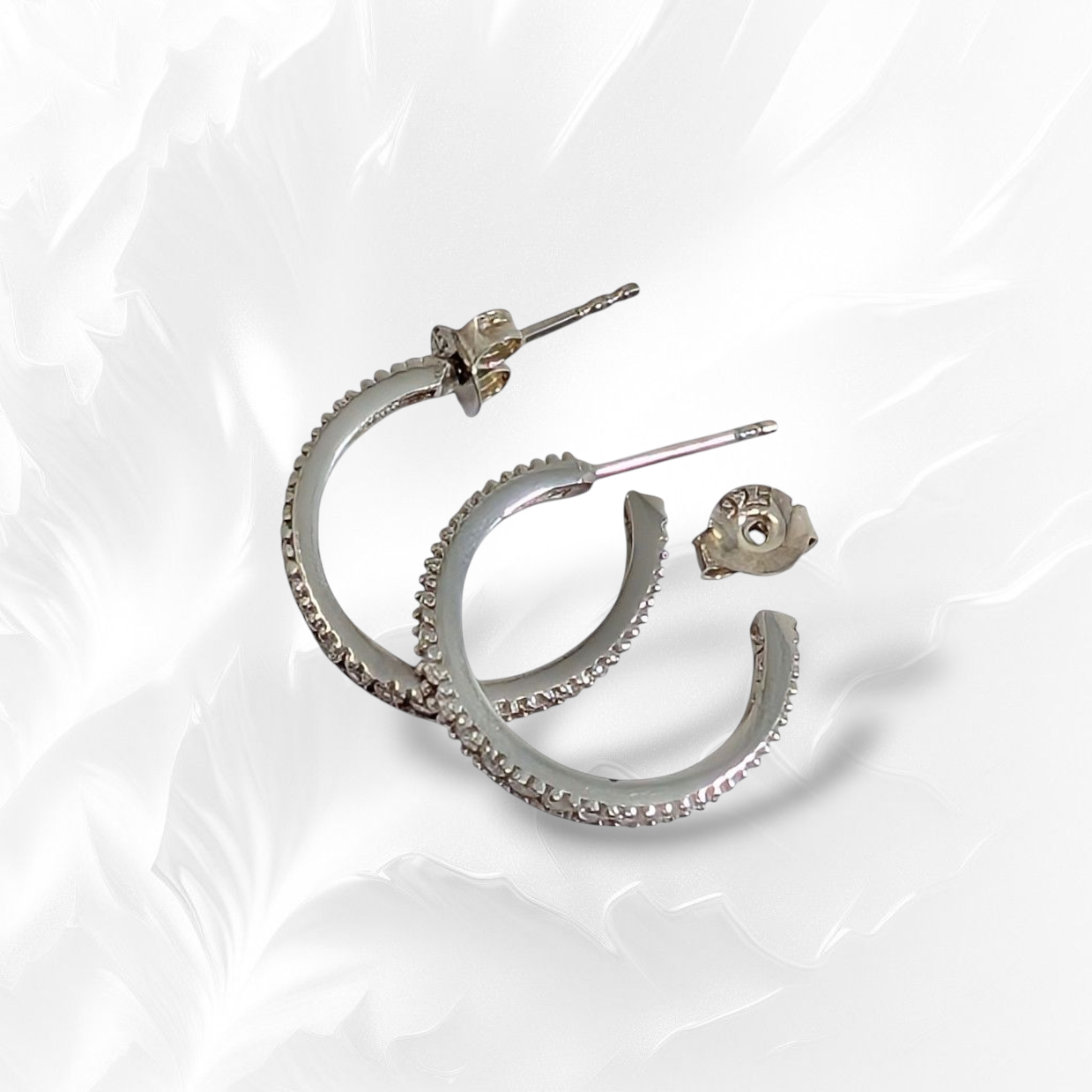 925 Sterling Silver Stud Hoop Earrings with Cubic Zirconia Crystals