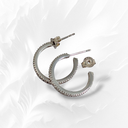 925 Sterling Silver Stud Hoop Earrings with Cubic Zirconia Crystals