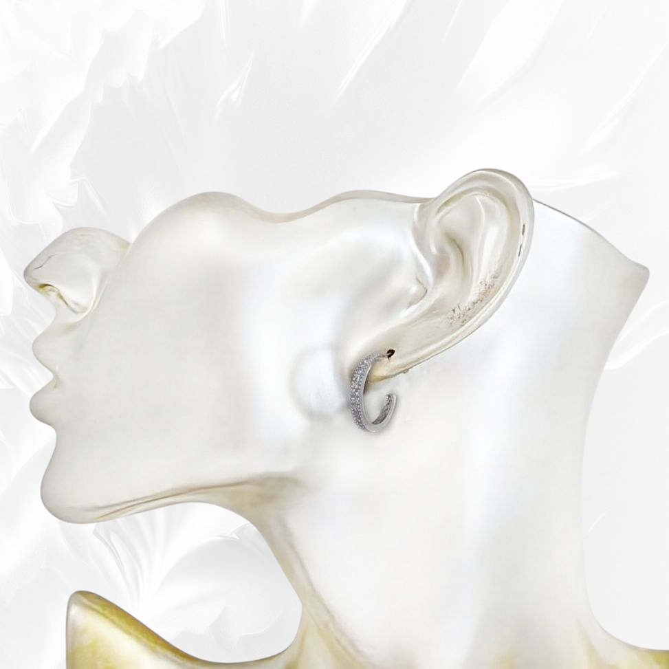 925 Sterling Silver Stud Hoop Earrings with Cubic Zirconia Crystals