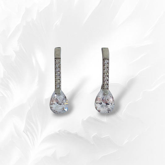 925 Sterling Silver Teardrop Dangle Earrings with Cubic Zirconia Crystals