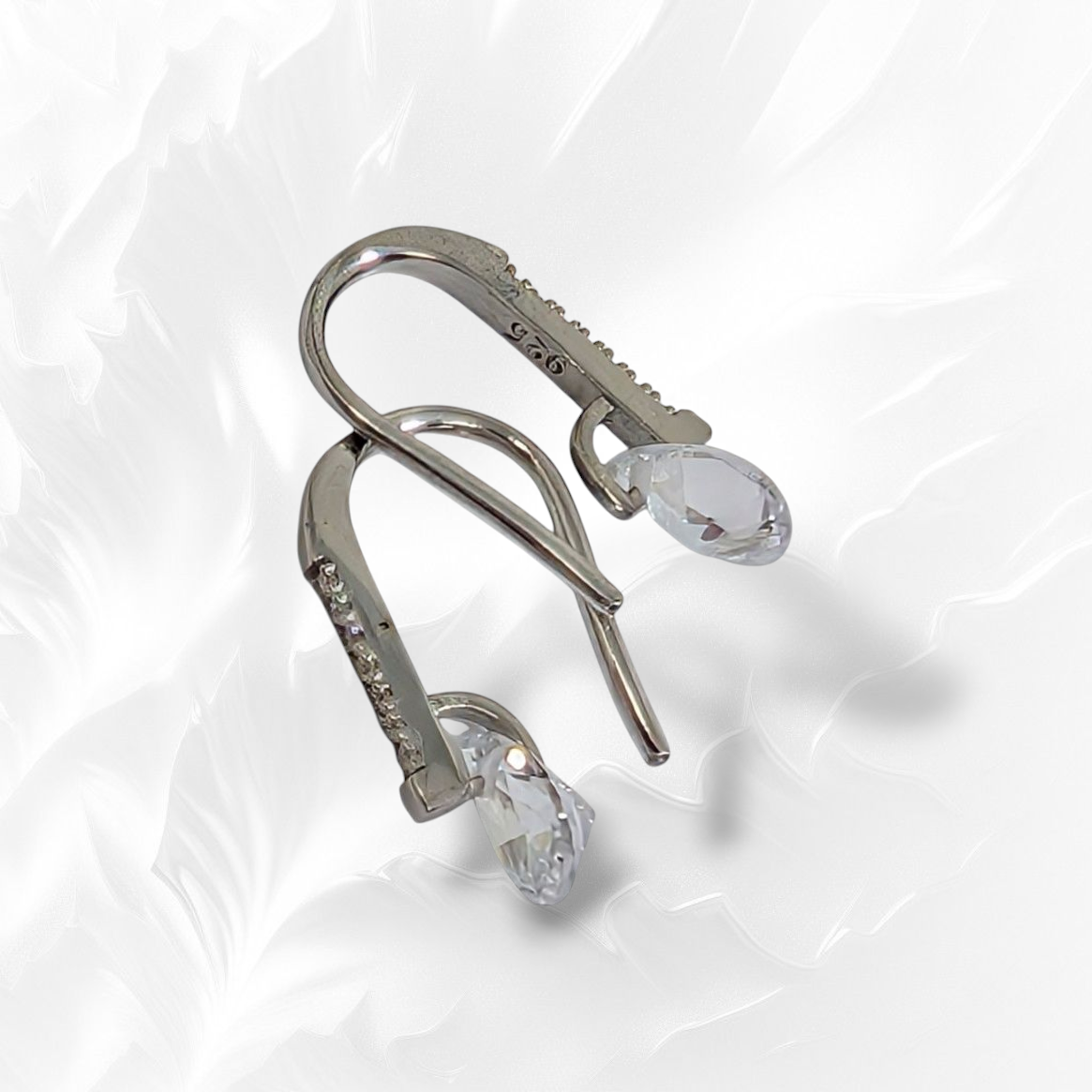 925 Sterling Silver Teardrop Dangle Earrings with Cubic Zirconia Crystals