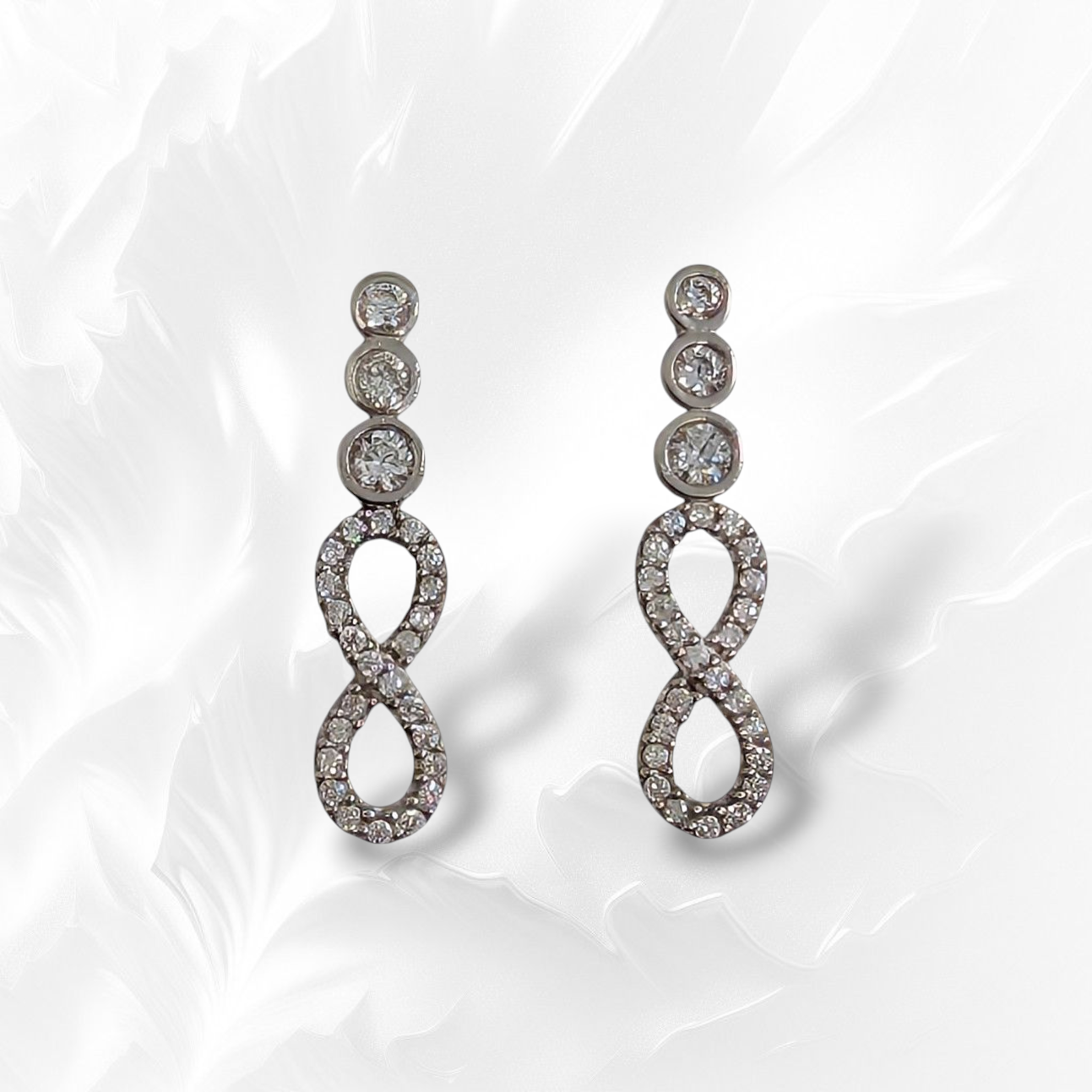 925 Sterling Silver Infinity Stud Earrings with Cubic Zirconia Crystals