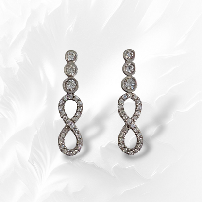 925 Sterling Silver Infinity Stud Earrings with Cubic Zirconia Crystals